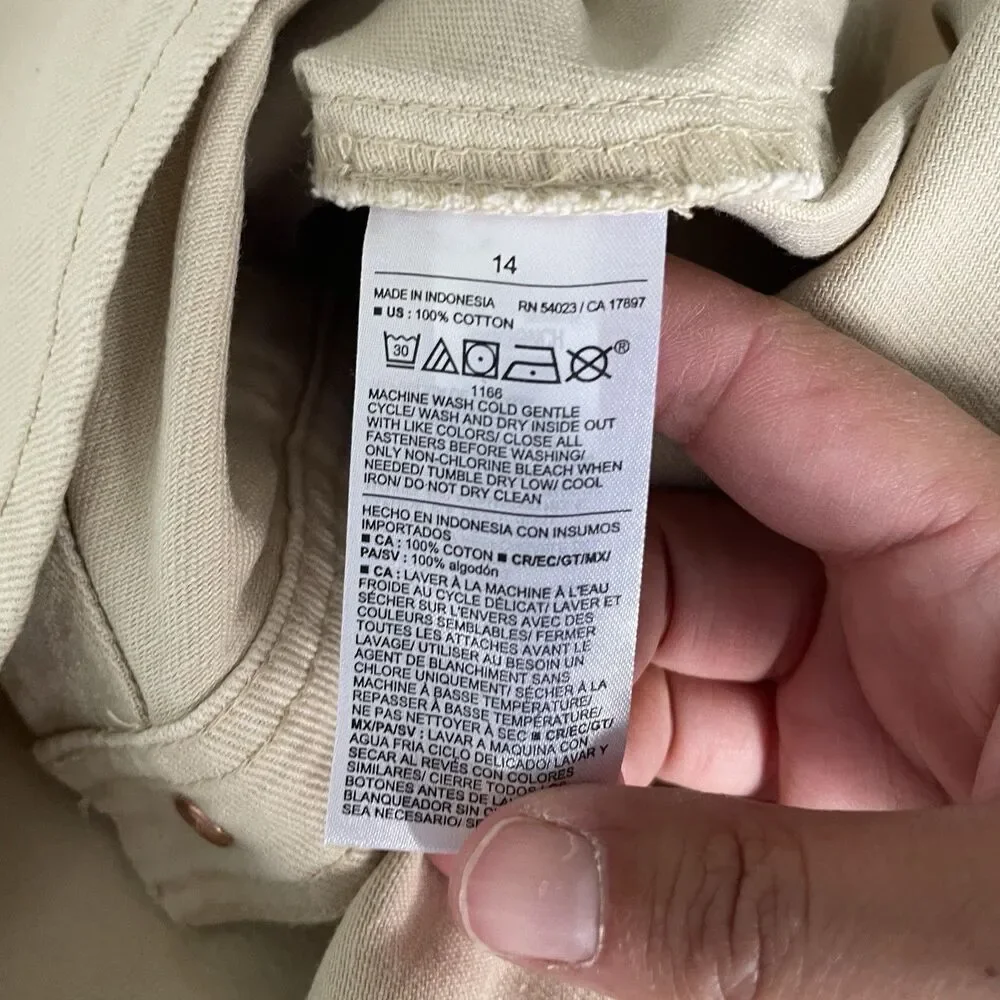 Old Navy Denim Mini Skirt Beige Tan 100% Cotton Button Detail Women's Size 14